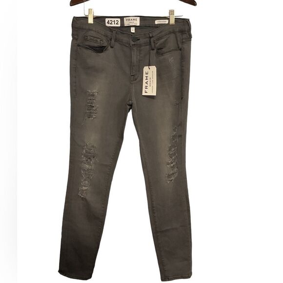 Frame black Denim Le Skinny De Jeanne Knightrider Shred Distressed Skinny Jeans - Picture 3 of 9